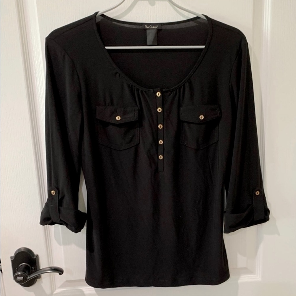 Nue Options Classic Matte Black Jersey Top
With Cuffs Sz S